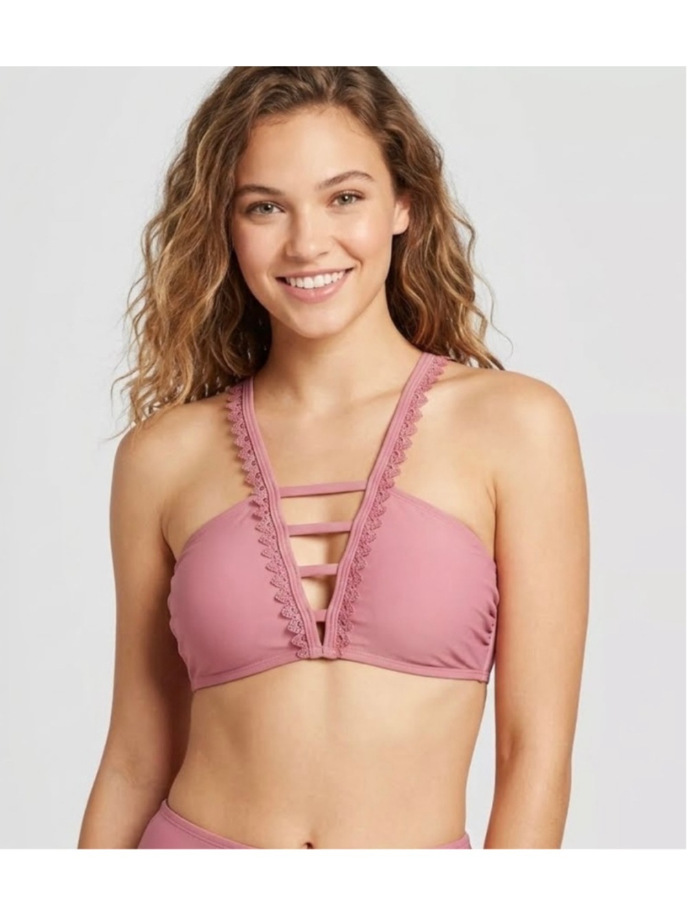 NWT Xhilaration Pink Lace Trim Strappy Bikini Top size M
